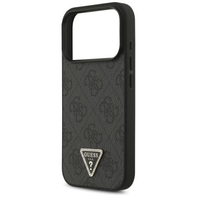 6. Guess Leather 4G Triangle Strass MagSafe Case for iPhone 18 Pro / 17 Pro - Black