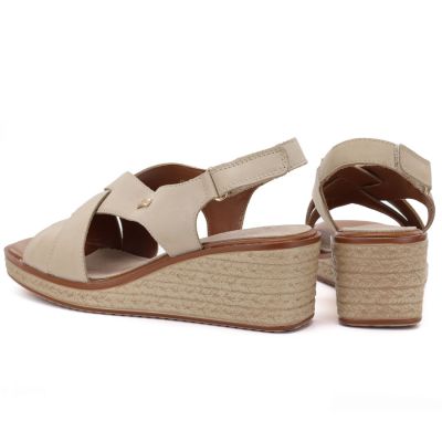 4. Beige Sergio Leone SK297 women's leather wedge sandals
