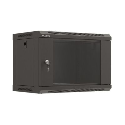 15. Wall-mounted installation rack cabinet 19" 6U 540x350 black glass door LANBERG (Flat Pack)