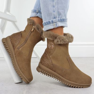 5. Women's suede leather ankle boots with fur, brown Filippo DBT7271