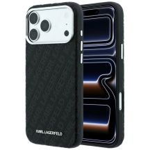 Karl Lagerfeld Grained Allover Logo Metal Elongated MagSafe Case for iPhone 17 Pro / 18 Pro - Black