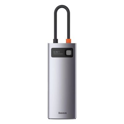 8. Baseus Metal Gleam 6-in-1 USB-C - USB-C PD 100W HUB 1x HDMI 4K 30Hz 3x USB-A 3.2 1x RJ45 - gray