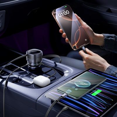 8. Baseus Enjoyment Max 90W Car Charger 2 x USB-C + USB-A + USB-C Cable - Black