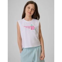 Girls' sleeveless T-shirt with print 4F 4FJRSS26TSLEF328-11S