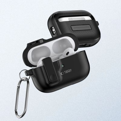3. Tech-Protect Slim Hook Case with Carabiner for Apple AirPods Pro 1 / 2 - Black