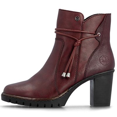 3. Women's leather ankle boots with high heels, burgundy, Rieker Y2567-35