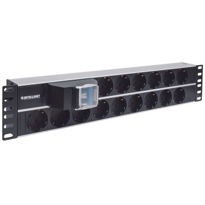 11. Intellinet 19" Rackmount Power Strip 2U, 15 Schuko Sockets, Double Switch, 3m Cable