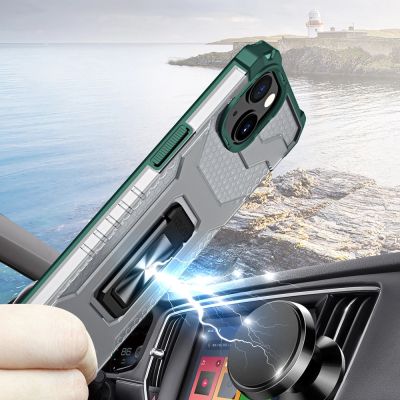 5. Crystal Ring Case Kickstand Tough Rugged Cover for iPhone 13 mini green