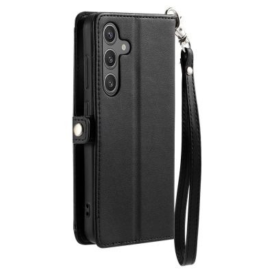 14. Samsung Galaxy A56 5G Leather Wallet Case with Stand Function and Straps - Black