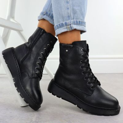 5. Women’s black leather platform ankle boots Rieker 70408-00