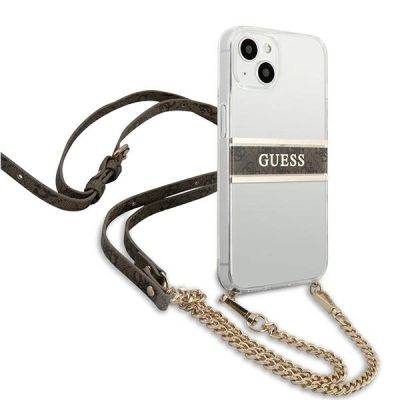 4. Guess GUHCP13SKC4GBGO iPhone 13 mini 5.4" Transparent hardcase 4G Brown Strap Gold Chain