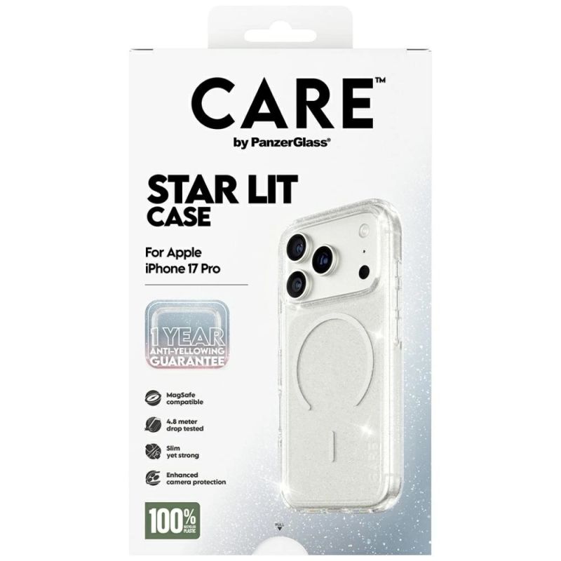 5. CARE by PanzerGlass Flagship Urban Explorer Case w. White MagSafe for iPhone 17 Pro - Clear Glitter