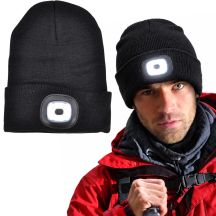 BLACK BEANIE WITH 4-LED HEADLAMP, 120 LM, 3 MODES, FOR OUTDOOR ACTIVITIES