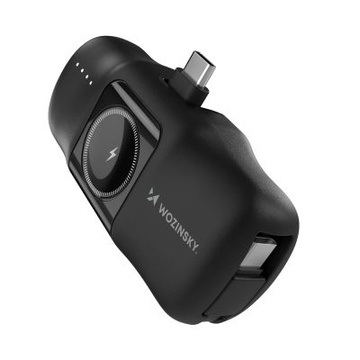 Wozinsky WF16-YCS 5000mAh 15W USB-C Mini Power Bank with Built-in USB-C Cable and Apple Watch Charger - Black