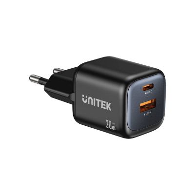 UNITEK 2X GAN WALL CHARGER USB-C & USB-A 20W BLACK