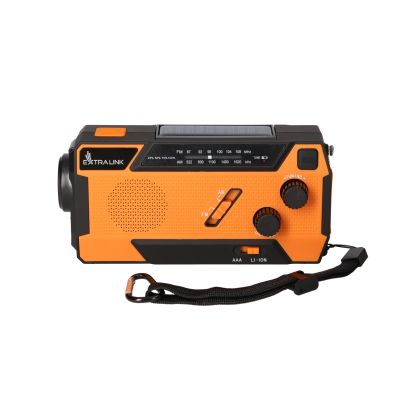 8. Extralink Solar Emergency Radio with Crank Dynamo Powerbank 4000mAh with SOS Flashlight SR-4000 Portable Analog Black, Orange
