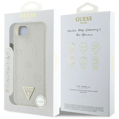 8. Guess Grained Hot Stamp Peony Triangle Logo MagSafe case for iPhone 16e - beige