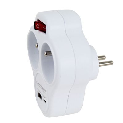 4. ESPERANZA ELECTRIC SPLITTER 2 OUTLETS USB-C USB-A ON WHITE ELK311W