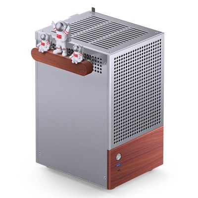 2. Jonsbo T6 Mini-Tower PC Case, Mini-ITX, Tempered Glass, Wood - Silver