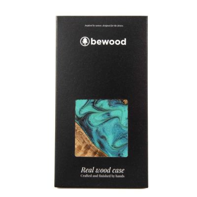 5. Wood and resin case for iPhone 15 Plus Bewood Unique Turquoise - turquoise and black