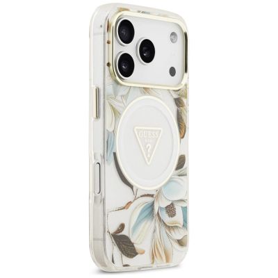 4. Guess IML Glitter Flowers Triangle MagSafe Case for iPhone 18 Pro Max / 17 Pro Max – white