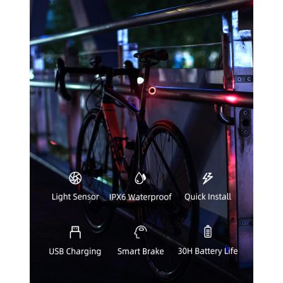 7. Rockbros Q3 Rear Bike Light with Smart Stop System - Black
