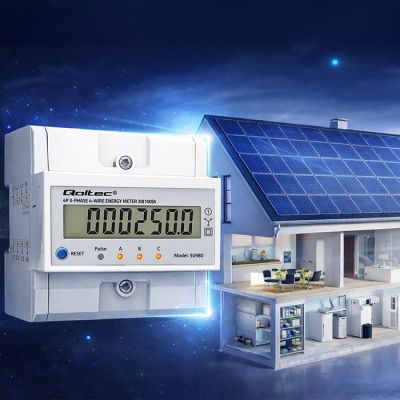 19. Qoltec 50980 Three-phase electronic meter with reset | DIN rail energy meter | 400V | 100A | LCD | LED | 4P