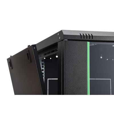 7. DYNAmic 19" 9U rack 600x600 wall-mounted network cabinet, glass door, black, undivided, assembled, 60kg