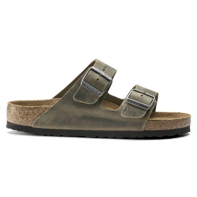 4. Birkenstock Arizona Soft Footbed Oiled Leather Narrow Faded Khaki Slides for Narrow Feet (1019377)