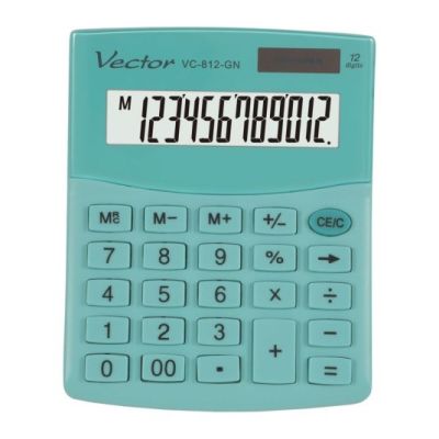 VECTOR OFFICE CALCULATOR FOR SCHOOLS, KAV VC-812 GN green, mint, battery / solar powered, SOLAR
