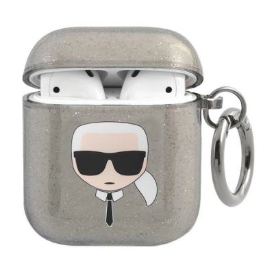 Karl Lagerfeld Glitter Karl's Head Case for AirPods 1/2 - Black