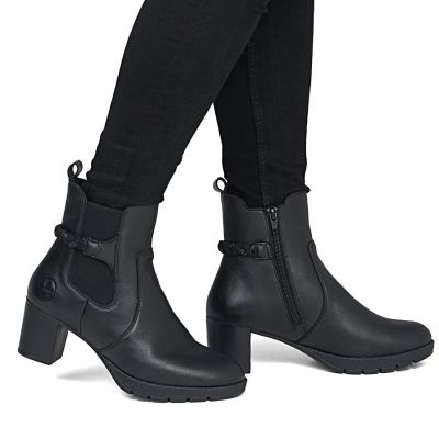 12. Women's leather ankle boots with heels, insulated, black, Rieker 77651-00