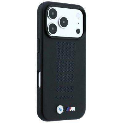 4. BMW M Blue Perfo Metal Logo MagSafe Case for iPhone 18 Pro / 17 Pro - Black