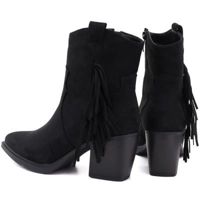 5. Women's insulated cowboy boots with fringes, black M.Daszyński MR2520-1