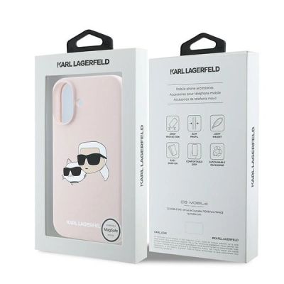 8. Karl Lagerfeld Silicone Nauble Heads Print MagSafe Case for iPhone 16 Plus - Pink