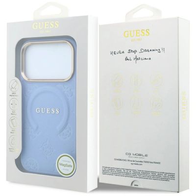 8. Guess Saffiano Peony & Ring MagSafe case for iPhone 17 Pro Max / 18 Pro Max - light blue