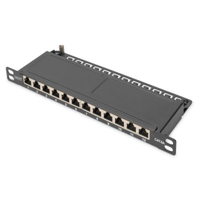 Digitus Patch Panel CAT 6A Slim, Shielded, 12-Port, 0.5U, 10", Black
