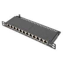 Digitus Patch Panel CAT 6A Slim, Shielded, 12-Port, 0.5U, 10", Black