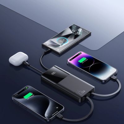 10. Joyroom JR-PBF19 22.5W 10000mAh Powerbank with Two Built-in Cables - Black