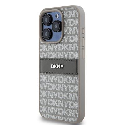 2. DKNY Leather Mono Stripe & Metal Logo case for iPhone 15 Pro - beige