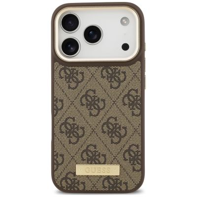 3. Guess 4G Logo Plate MagSafe Case for iPhone 18 Pro Max / 17 Pro Max – Brown