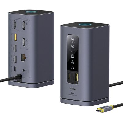 4. Baseus Spacemate hub USB-C 11in1 docking station 3xHDMI 4K 60Hz + 2xUSB-A (10Gb/s) + 1xUSB-C (10Gb/s) + RJ45 + 2xUSB-A (480Mb/s) + 1xUSB-C (PD) + 1xMinijack 3.5mm - gray