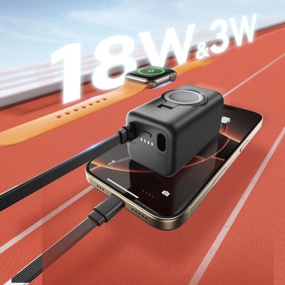 4. Joyroom JR-W13 5000mAh Wireless Power Bank for Apple Watch + USB-C and Lightning – Black