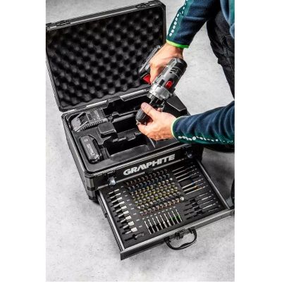 9. Graphite Energy+ set in an aluminum case: drill/driver with removable handle, 2 x 2.0Ah batteries, charger and 109 accessories