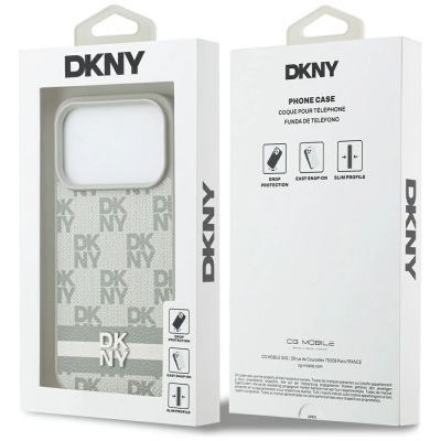 8. DKNY Checkered with Printed Stripes iPhone 17 Pro Case - Beige