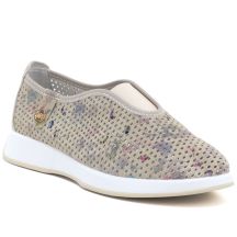 Women's leather openwork shoes, beige, Jezzi 26PB32-60