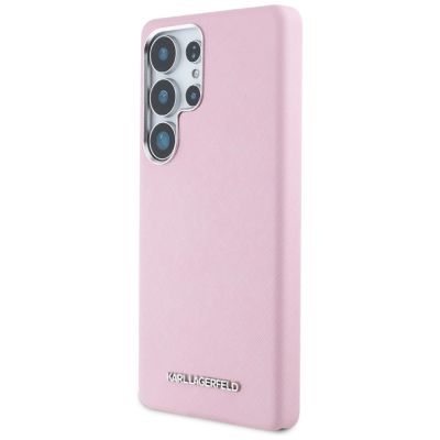 2. Karl Lagerfeld Saffiano Full Wrapped Elongated Metal Logo MagSafe Case for Samsung Galaxy S25 Ultra - Pink