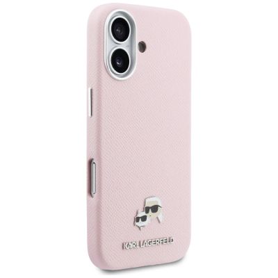4. Karl Lagerfeld Karl & Choupette Head Pins Saffiano MagSafe Case for iPhone 17 - Pink