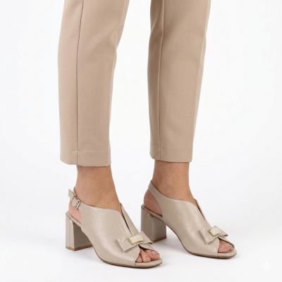 5. Women's beige Jezzi RMR25112-3 block heel sandals with bow