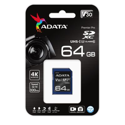 2. ADATA Premier Pro SDXC 64 GB Class 10 UHS-I/U3 V30